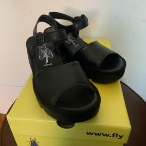 Fly London Women's Black Leather Sandals 37 new with box